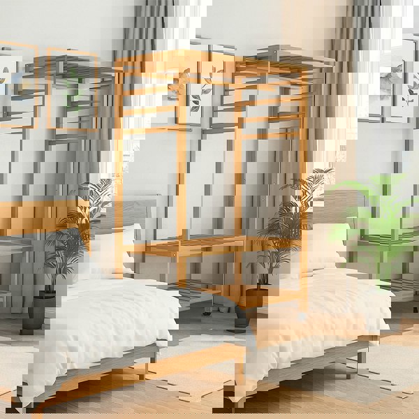 Modcraft Wooden Clothes Rail Rack – Heavy Duty Garment Hanging Stand with Shelves Open Wardrobe