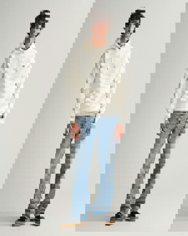 GANT Mens Regular Fit Shield Logo Pullover Hoodie - 113 Eggshell