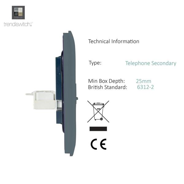 Trendi Switch 2 Gang Cat 3 Telephone Slave Socket in Warm Grey