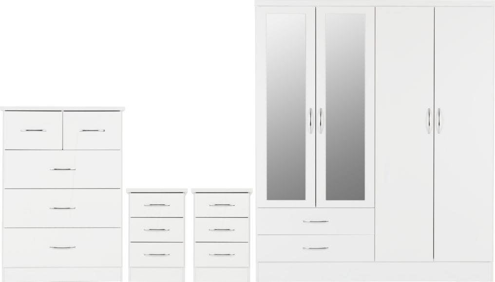 Seconique Nevada 4 Door Wardrobe 4 Piece Bedroom Set