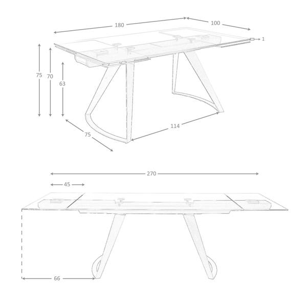 Angel Cerdá Rectangular extendable dining table in tempered glass and black steel 1150