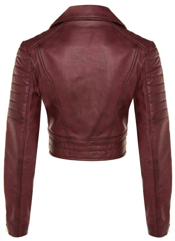 Womens Brando Cropped Leather Jacket-Longtown - Upperclass Fashions 
