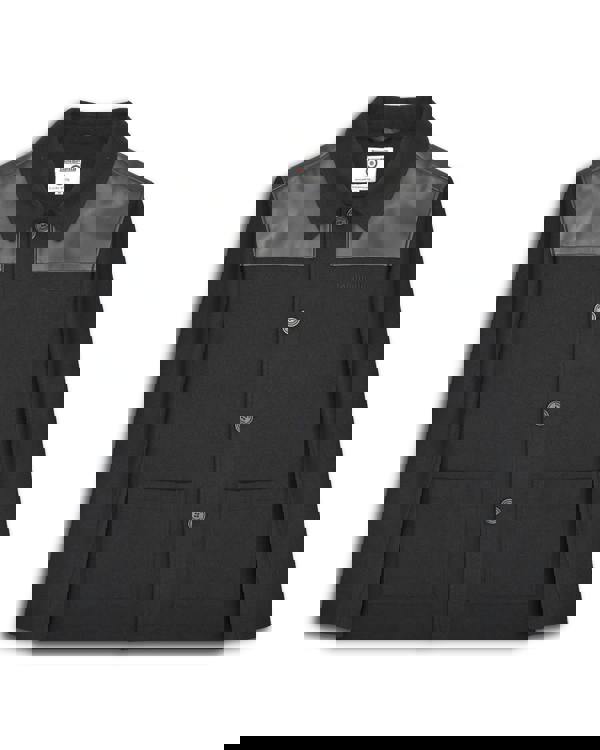 Lambretta Mens Donkey Jacket Classic MOD SKA Shoulder Panel, black jacket with faux leather shoulder panels and front pockets.