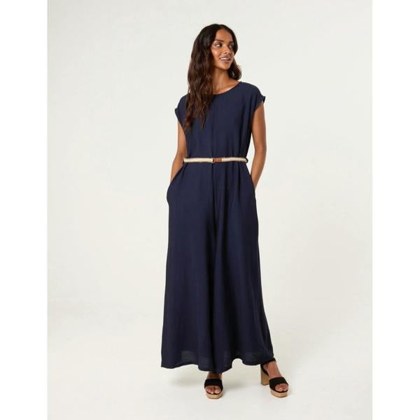 Blue Vanilla Plain Belted Jumpsuit