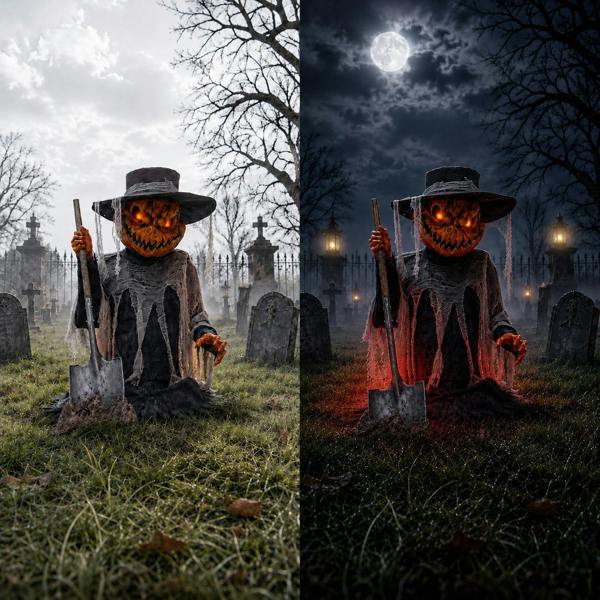 Samuel Alexander 3ft Tall Pop-up Pumpkin Scarecrow Halloween Animatronic Decoration with LEDs