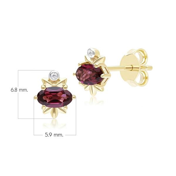 Gemondo Classic Oval Rhodolite & Diamond Stud Earrings in 9ct Yellow Gold