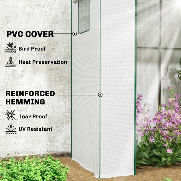 White PVC greenhouse cover panel with green frame, reinforced hem edge detail