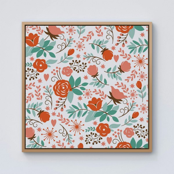 Warren Reed Orange Floral Pattern Framed Canvas