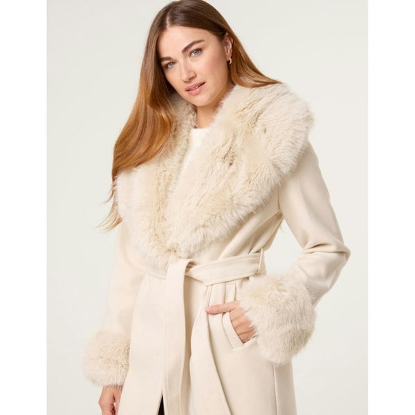 Blue Vanilla Wrap Front Faux Fur Collar & Cuff Coat