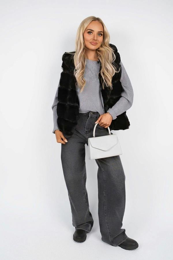Alessina Hooded Sleeveless Faux Fur Gilet - Black