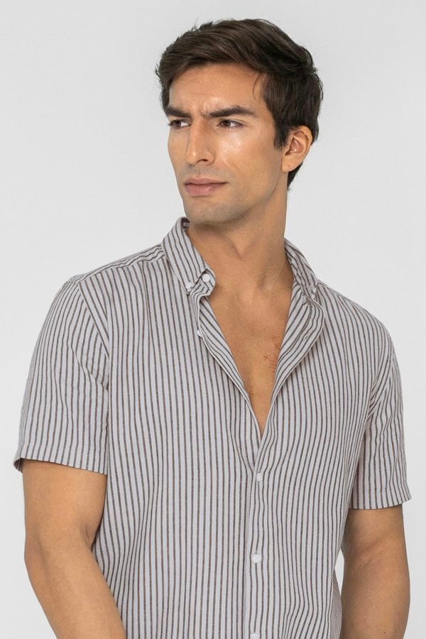 ENORSIA Men's Stripe Short Sleeve Shirt