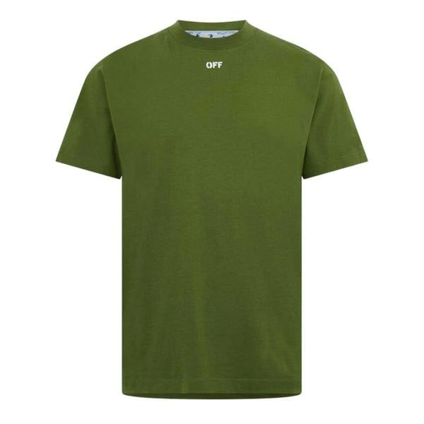 Off White Mens Lettering Cotton Regular T-Shirt - Green/White - 