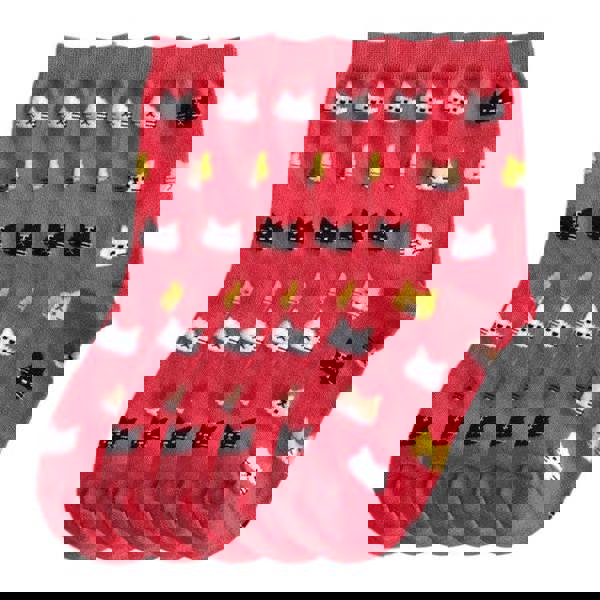 Anyfootwear 5 Pairs Red Cat Size 5-9 Fashion Socks High Quality Office Sports Bussiness Long Socks Cotton Solid Colors Skateboard Knitted Casual