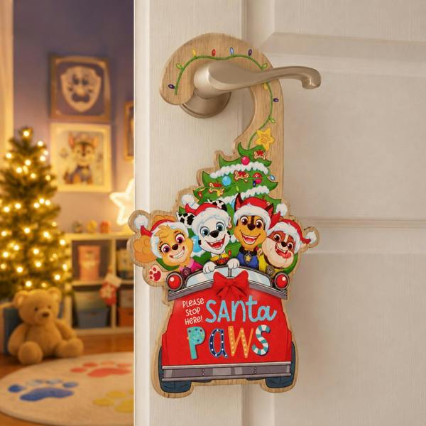 Widdop & Co Paw Patrol Santa Paws Please Stop Here Wooden Door Hanger