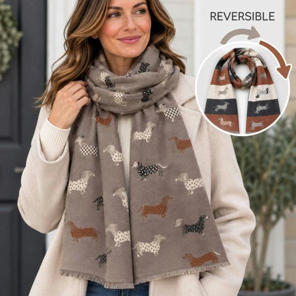 Love EMVY Reversible Dachshund Dog Print Scarf Shawl
