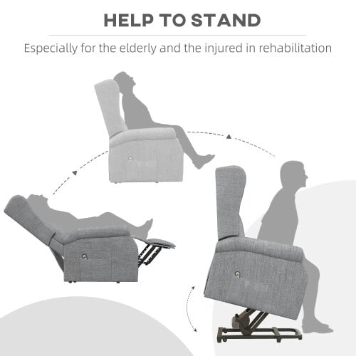 Bobobiy Power Lift Recliner Armchair, Electric Lift Chair for Elderly, Fabric Riser and Reclining Chair with Remote Control, Extended Footrest, Grey
