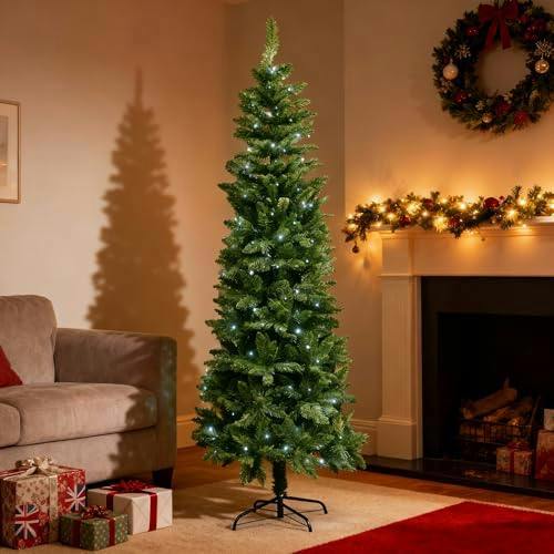 4ft to 8ft Slim Pre-Lit Green Christmas Trees with Cool White LEDs and Metal Base image 5