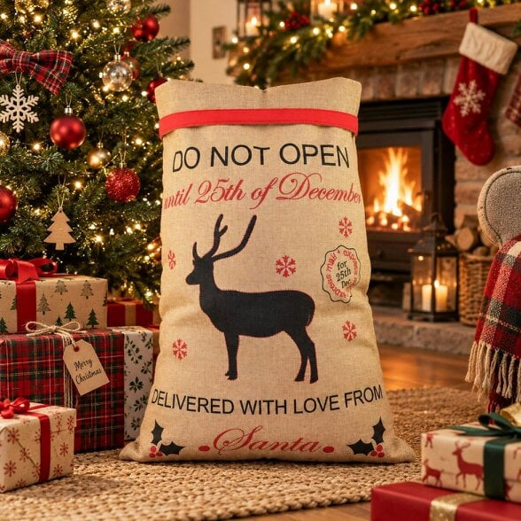 Shatchi 35cm Do Not Open Until 25th Santa Sack Christmas Gift Bag for Festive Presents