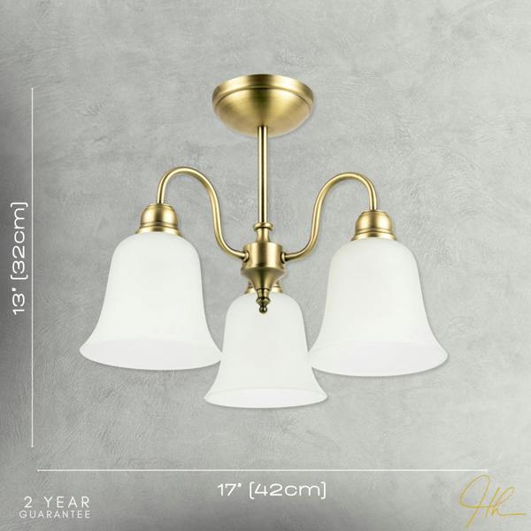 Classic and Ornate Aged Brass Ceiling Light Fitting with Glass Shades Image 7