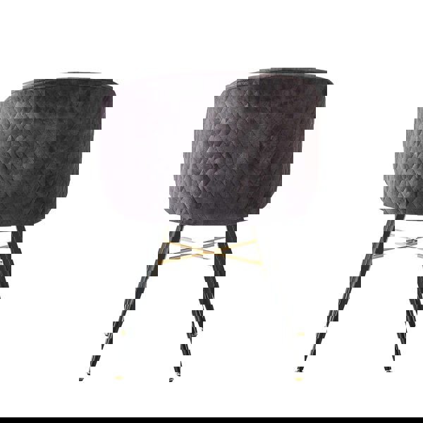 Life Interiors Single Vittorio Velvet Dining Chair with Black Metal Legs, Quilted Design Modern Accent Chair