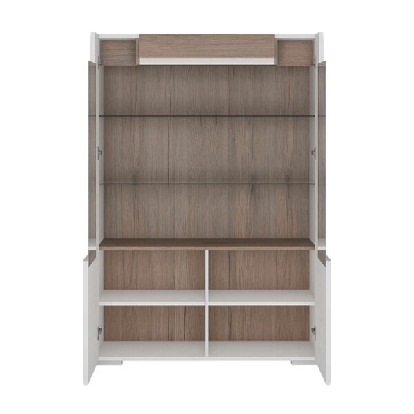Wyld Haus Porto Low Gloss White Glazed Display Cabinet Oak Detail 2 Doors 3 Shelves