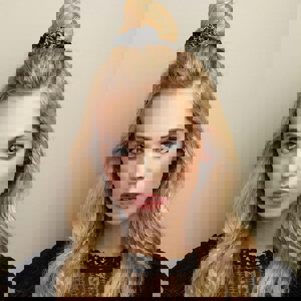 diamante scrunchie black hair flower