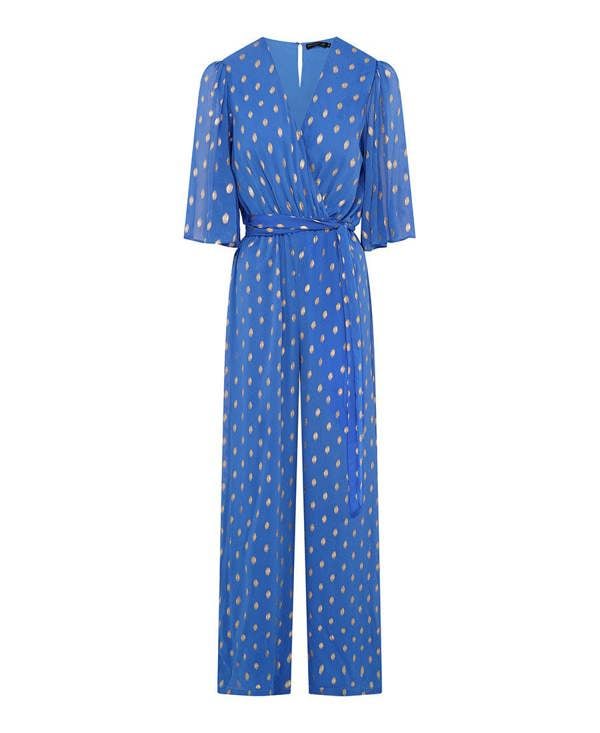 Needs No Label Blue Foil Angel Sleeve Jumpsuit