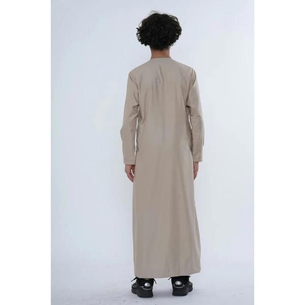 TT-007 - Boy's Emirati Omani Gold Embroidery Thobe - Beige - Thobez - 14