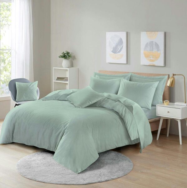 Night Zone Polycotton Duvet Cover Set – Plain Dyed Easy Care Bedding with Pillowcases - Duck Egg