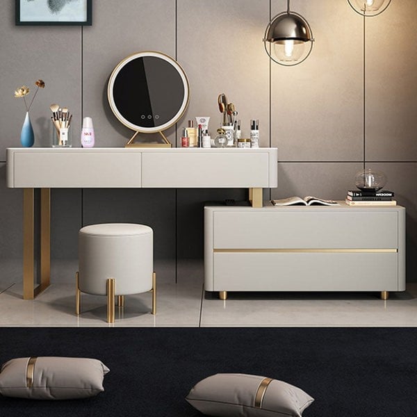 Davidson Dressing Table With LED Mirror, Extendable, Corner Dressing Table-Weilai Concept-Weilai Concept
