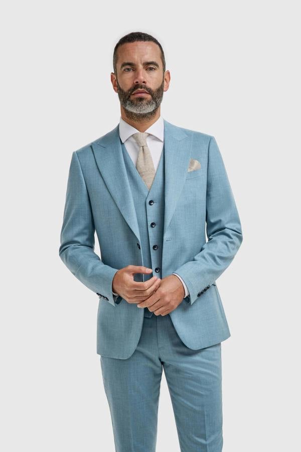 House of Cavani James - Men's Light Blue 3 Piece Textured Suit