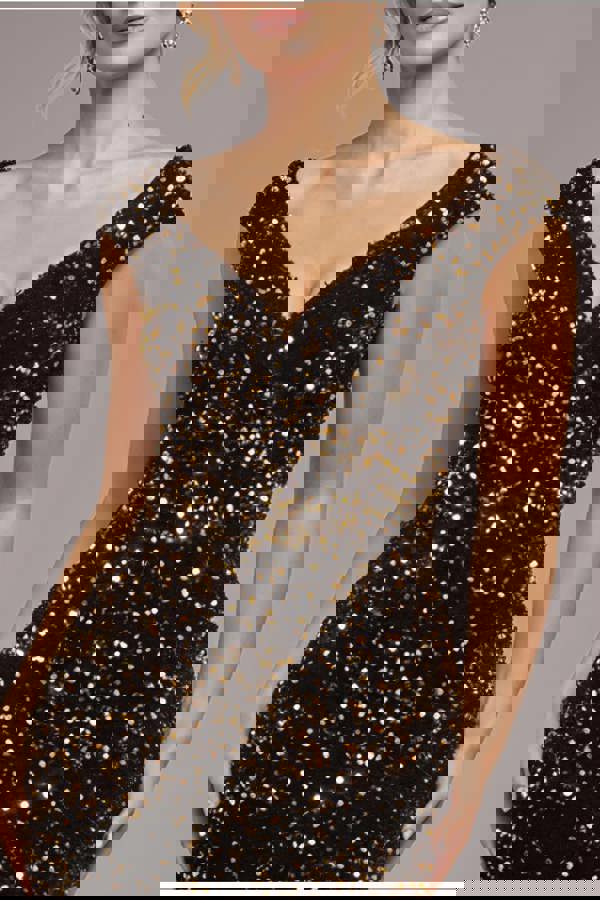 Multi Sequin & Velvet Bardot Midi Dress - Gold DR3550M