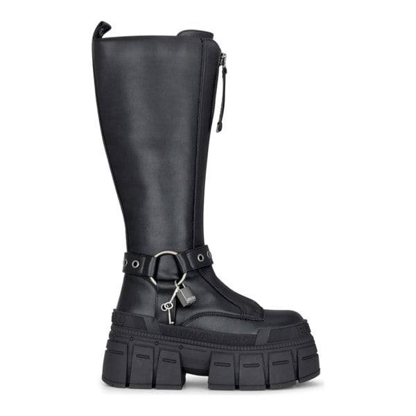 Buffalo GOSPHER BIKER HI - Women’s Black Platform Knee-High Boots