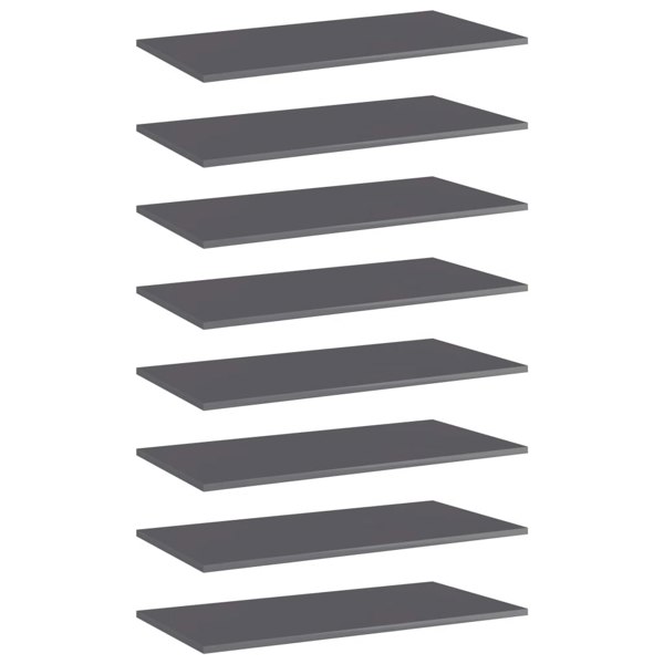 Berkfield Bookshelf Boards 8 pcs High Gloss Grey 80x40x1.5 cm Engineered Wood