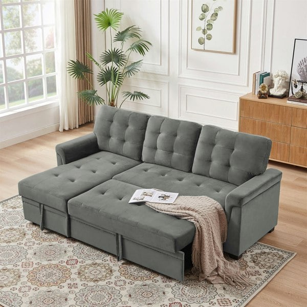 Furniture One L Shapred Corner Sofa Bed with Storage, Padded Sectional Transformable Sofa & Reversible Storage Chaise