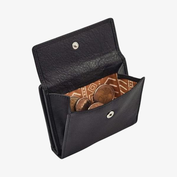 Black real leather purse with card slots and coin compartment