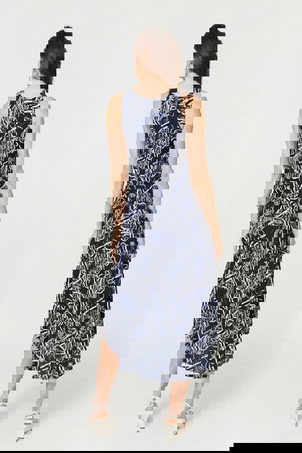 Navy | Abstract Sleeveless Swing Maxi Dress
