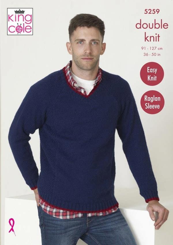 King Cole Big Value DK Knitting Pattern 5259, Sweaters for Men, 36 - 50 Inches - Easy