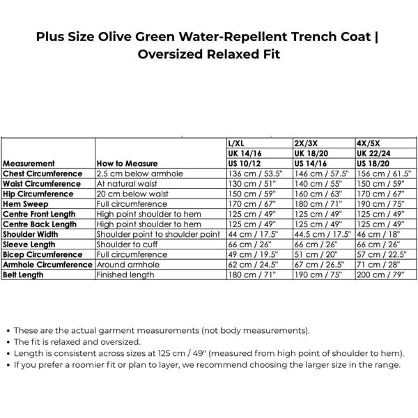 Sylvia Piechulla Plus Size Olive Green Water-Repellent Trench Coat | Oversized Relaxed Fit