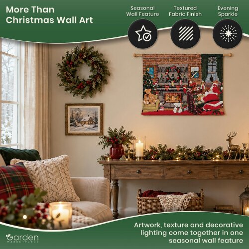 Light Up Santa Christmas Wall Tapestry – LED & Fibre Optic Wall Hanging, 75 x 55cm