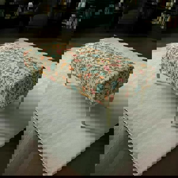 Artistic Living Room Pouffe long upholstered footstool with vibrant multi-toned fabric