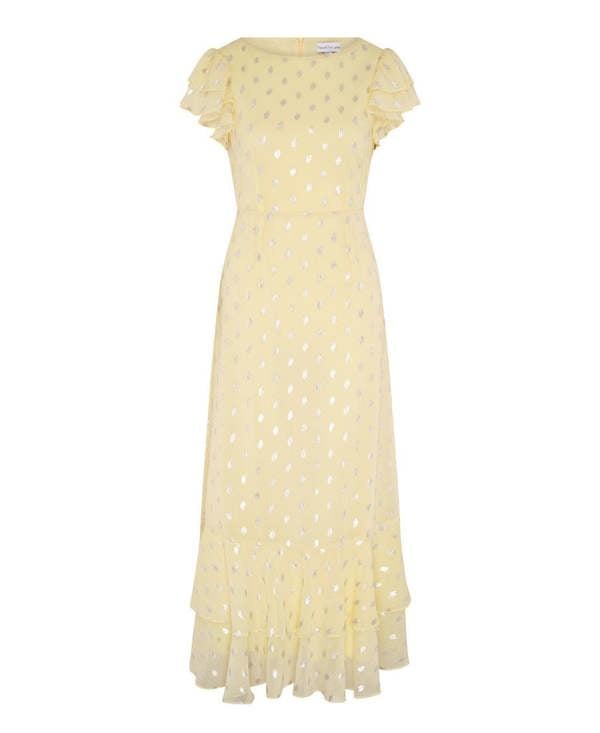 Needs No Label Lemon Flutter Sleeve Foil Midaxi Dress