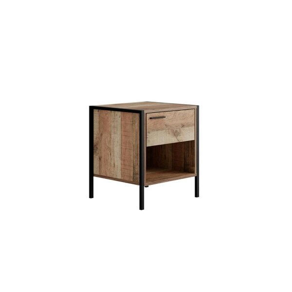 Wyld Haus Lucan Oak Effect Distressed  Bedside Table 1 Drawer Open Shelf