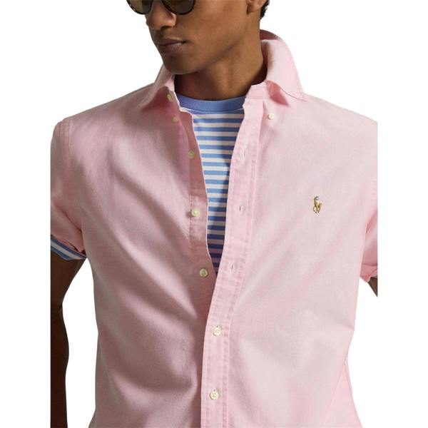 Ralph Lauren Mens Logo Oxford Short-Sleeved Shirt - New Pink - 