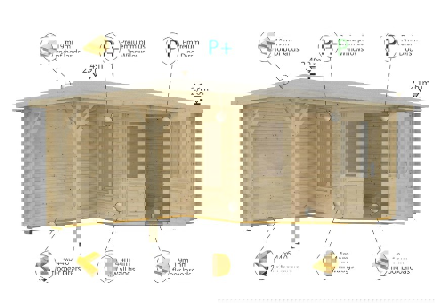 Shire Amarrillo 20x10 Log Cabin and Shelter combination 44mm cladding - Best Shed