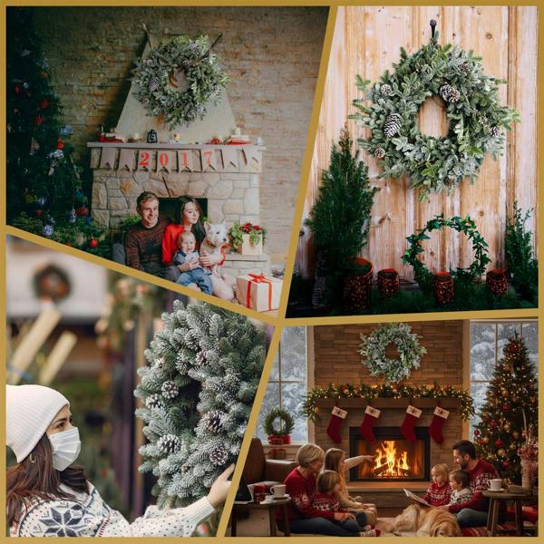 60cm Green Cypress Pine Wreath with Pine Cones, Realistic PE Foliage for Festive Door and Home Displays image 9