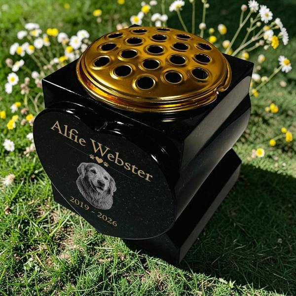 Memorials Direct Dog Memorial Granite Heart-Shaped Photo Vase