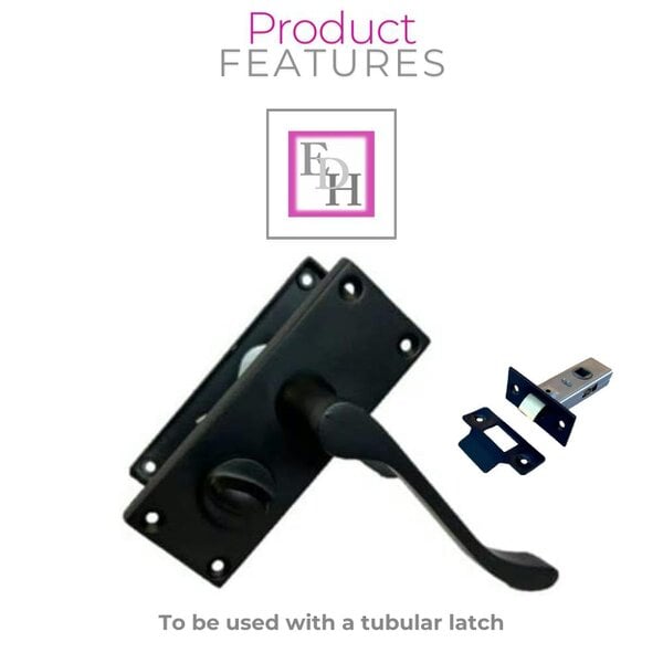 EDH Door Hardware Victorian Scroll Matt Black Bathroom Privacy Lock Door Handles 1 Pair