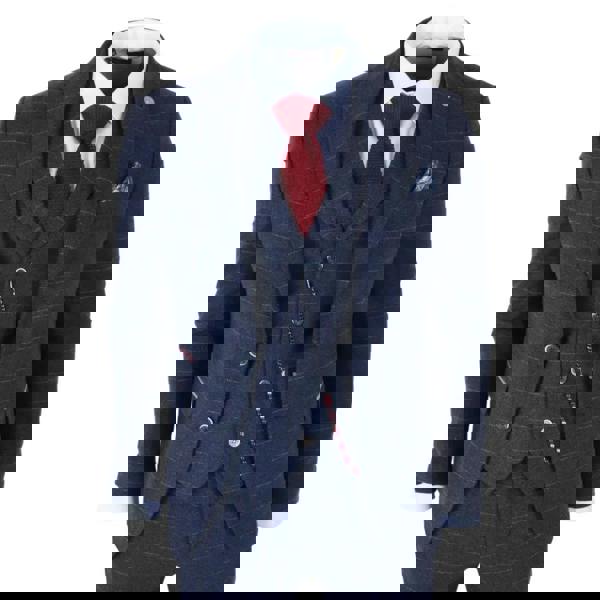 TruClothing TP-32 - Men's Navy Blue 3 Piece Wool Blend Tweed Suit