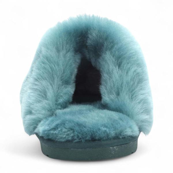Infinity Leather Women's Genuine Sheepskin Green Suede Mule Winter Slippers - Luna